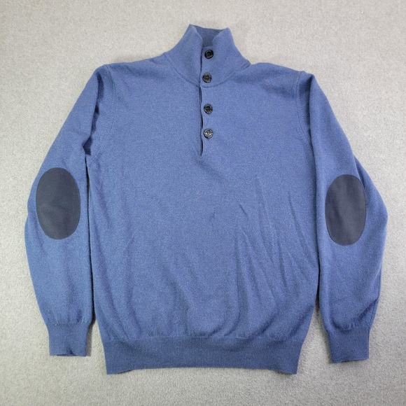 Source Unknown Other - Sweater Mens medium Blue High Neck Cashmere Pullover Elbow Patch Made In Italy
